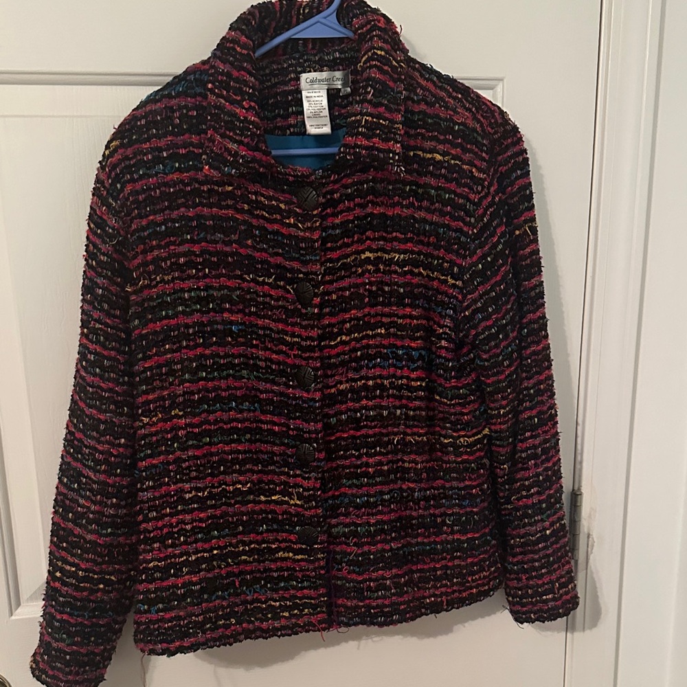Coldwater Creek Multicolor Striped Teddy Jacket